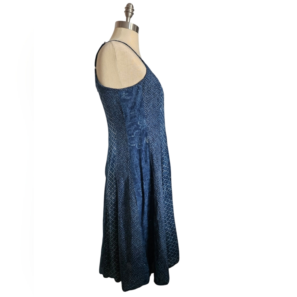 LAUREN RALPH LAUREN Indigo Mixed Pattern Pieced Cotton Dress | SZ 4 - Picture 4 of 9